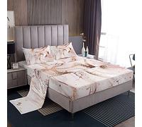 Rose Gold Marble Fitted Sheet Marble Bed Sheet Set For Kids Children Teens Golden Glitter Cracked Lines Bedding Set Liquid Abstract Art Bed Cover Double Size 4Pcs