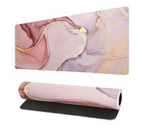 Rose Gold Marble Mouse Pad Abstract Pink Desk Mat 35.4 X 15.7 Inch Marbled Texture Non-Slip Rubber Base Large Rose Gold Mousepad Stitched Edges Keyboard Mouse Mat Desk Pad for Office Home and Game