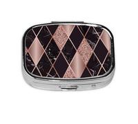 Rose Gold Marble Pink Black Geometric,Meta Pill Box 2 Compartment Medicine Case,Portable Organizer,Rectangle Meta Portable Organizer Pill Box 156 Compartment Medicine Case