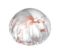 Rose Gold Marble Print Shower Cap – Double Layer Bath Hair Cap with Elastic Band Lining, Ideal for Home Spa, Hotel, and Travel