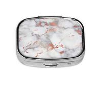 Rose Gold Marble Print Square Metal Pill Box Decorative Pill Case - Carry Your Meds in Style (Rectangular)