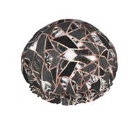 Rose Gold Marble Printed Double-Layer Shower Cap, Reusable Shower Cap, Suitable For Various Hair Lengths