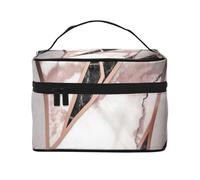 Rose Gold Marble Printing Makeup Bag for Women Portable Travel Cosmetic Case Make Up Organizer Bag Beauty Box with Inner Pouch and Handle