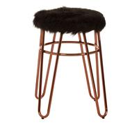 Rose Gold Metal and Black Faux Fur Bar Stool, Hairpin Round Stool, Plush Fur Stool for Kitchen Counter, Bar