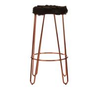 Rose Gold Metal and Black Faux Fur Stool, Small Hairpin Round Stool, Plush Fur Stool for Lounge, Bedroom