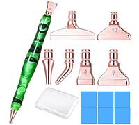 Rose Gold Metal Stainless Steel Tip Diamond Painting Art Sticky Drill Dot Pen Stylus Kits Set Accessories Tool with Wax for 5d DIY Diamond Painting Gem Nail Art Decoration Diamond Art Green