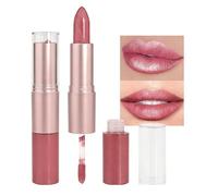 Rose Gold Metallic 2 in 1 Lipstick Combo Lip Gloss Tints Stain Set Makeup for Women Long Lasting Waterproof 24, Light Pink Metallic Glitter Shimmer Iridescent Liquid Lipstick lippies Lip Gloss (05#)