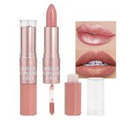 Rose Gold Metallic 2 in 1 Lipstick Combo Lip Gloss Tints Stain Set Makeup for Women Long Lasting Waterproof 24, Light Pink Metallic Glitter Shimmer Iridescent Liquid Lipstick lippies Lip Gloss (02#)