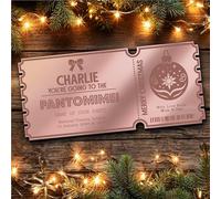 Rose Gold Mirror Acrylic Ticket Any Show Panto Theatre Christmas Personalised Any Text Voucher | Custom Surprise Reveal Voucher Ticket | Announcement Greeting Card | Note Card