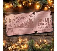 Rose Gold Mirror Acrylic Ticket Christmas Train Polar Express Personalised Any Text Voucher | Custom Surprise Reveal Voucher Ticket | Announcement Greeting Card | Note Card
