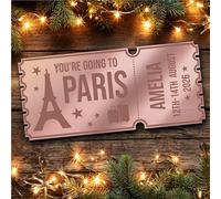 Rose Gold Mirror Acrylic Ticket Paris Trip Holiday Personalised Any Text Voucher | Custom Surprise Reveal Voucher Ticket | Announcement Greeting Card | Note Card