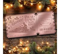 Rose Gold Mirror Acrylic Ticket Polar Express Train Christmas Personalised Any Text Voucher | Custom Surprise Reveal Voucher Ticket | Announcement Greeting Card | Note Card