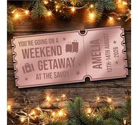 Rose Gold Mirror Acrylic Ticket Weekend Away Getaway Surprise Trip Break Personalised Any Text Voucher Custom Surprise Reveal Voucher Ticket | Announcement Greeting Card | Note Card