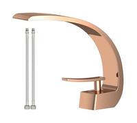 Rose Gold Modern Bathroom Sink Faucet, 1 Hole Single Handle Deck Mount Vanity Mixer Tap, Solid Brass Faucet with Deck Plate for Basin Sink