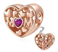 Rose Gold Mum Charm, Family Tree of Love Heart Mom Beads in 925 Sterling Silver, Family Roots Mummy Charms fit Pandora Mothers Day Bracelet, Mommy Gift for Nana/Auntie/Cousin/Niece