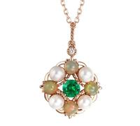 Rose Gold Necklaces for Women Wedding, 18K Necklace for Ladies with 5x5mm Round Shape Lab Created Emerald and Pearl 0.44ct Pendant