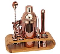 (rose gold) New Bartender Set Oval Bamboo Wood Stand Base Cocktail Bartender Rose Gold Black 12-piece Set(750ml)