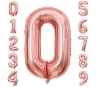 Rose Gold Number 0 Balloon, 40inch Large Foil Mylar Helium Rose Gold 0 Balloon for Women Grils 10th 20th 30th 50th Birthday Party Wedding Anniversary Decoration