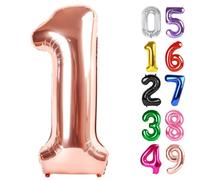 Rose Gold Number 1 Balloon 40 Inch, 1st Birthday Balloon for Baby Boy Girl Toddler First Birthday Decorations, Shiny Rose Gold Party Supplies
