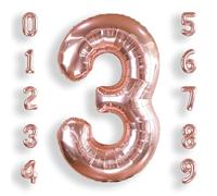 Rose Gold Number 3 Balloons: 40 Inch Giant Foil Helium Balloon Large Number Balloons Age 0-9 Big Mylar Balloon for Kids Girl 3th Birthday Party Baby Shower Party Decorations
