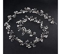 Rose Gold Pearl Crystal Wedding Headband Headdress Bridal Headdress Wedding Hairband Handmade Hair Accessories (Silver)