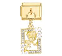 Rose Gold Pearl Flower Portrait Birthday Love Charm Silver Italian 9mm Link Stainless Steel Bracelet Charm Compatible With Nomination 9mm Bracelet