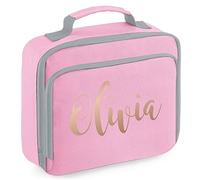 Rose Gold Personalised Name Lunch Bag for Back to School or Nursery Starters All Ages Little Girls Lunch Food Storage Container, 24cm x 20cm x 8cm, Pink