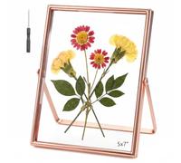 Rose Gold Photo Frame 5x7 with Real Glass & Metal Frame, 1 Pack Glass Picture Frames for 5x7 inches or 4x6 Floating & Pressed Flower, Premium 7x5 Photo Frames for Tabletop Home & Office Decor Gift