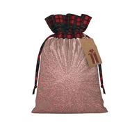 Rose Gold Pink Christmas Drawstring Linen Gift Bag Paired With Scottish Plaid Fabric, With A Delicate And Simple Texture