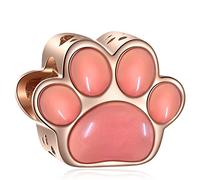 Rose Gold Pink Enamel Dog/Cat Paw Print Charm, fits Pandora Valentines Bracelet, Puppy Footprint Beads in 925 Sterling Silver, Gift for Wife/Couple/Auntie Niece/Cousin Birthday