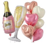 Rose Gold Pink Heart Balloons with 37inch Champagne Bottle Glass Foil Balloons, Helium Pearl Pink Gold Cream Heart Shaped Wine Balloon for Women Birthday Valentines Bridal Shower Wedding Engagement