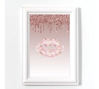 Rose Gold PINK LIPS PRINT Digital Glitter PICTURE Poster A4 Wall Art Unframed 1