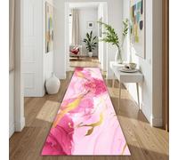 Rose Gold Pink Marble Hallway Rug 60x180cm Extra Long Hall Non Slip Rugs Modern Abstract Low Lint No Shedding Machine Washable Kitchen for Bedroom Bedside