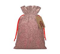 Rose Gold Pink Printed Christmas Drawstring Bags with Red Christmas Ribbon - Reusable Burlap Drawstring Gift Pouches, S