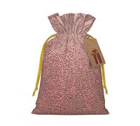 Rose Gold Pink Printed Christmas Drawstring Bags with Yellow Ribbon - Reusable Burlap Drawstring Gift Pouches, M