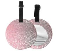 Rose Gold Pink Sparkle,Luggage Tags Pu Leather Name Tag Travel Suitcase Identifier ID Tags Durable Baggage Label 2 pcs