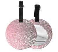Rose Gold Pink Sparkle Luxury Trendy Glitter,Luggage Tags Pu Leather Name Tag Travel Suitcase Identifier ID Tags Durable Baggage Label 2 pcs