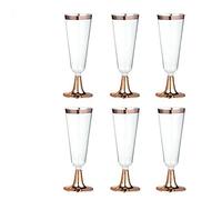 Rose Gold Plastic Champagne Flutes,URMAGIC 6 Pack 150ml Disposable Champagne Glasses with Gold Rim,Disposable Wine Glasses,Reusable Clear Party/Wedding Cups,Glitter Gold Plastic Cups