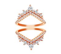Rose Gold Plated 925 Sterling Silver Crown Wedding Ring Guard Engagement Enhancer 2pcs V Stack Rings Set (Adjustable)