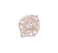 Rose Gold-Plated American Diamond Filigree Cocktail Ring | Pear-Shaped Crystal, Adjustable Closure, Vintage Finish, Baguette & Marquise Cut