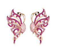 Rose Gold Plated Butterfly Wing Crawler Earrings Pink Fuchsia Crystal Paved Climber with Pink Teardrop Rhinestone Fairy-Inspired for Women