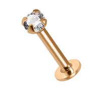 Rose Gold Plated Claw Set 1.5mm Round Cz Stone 925 Sterling Silver Internally Threaded 16 Gauge - 6mm Length Round Base Lip Labret - Tragus Bar Piercing - Conch , Helix Labret Stud - Tragus Earring