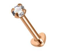 Rose Gold Plated Claw Set 2mm Round Cz Stone 925 Sterling Silver Internally Threaded 16 Gauge - 9mm Length Heart Base Lip Labret - Tragus Bar Piercing - Conch , Helix Labret Stud - Tragus Earring