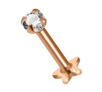 Rose Gold Plated Claw Set 2mm Round Cz Stone 925 Sterling Silver Internally Threaded 16 Gauge - 9mm Length Heart Base Lip Labret - Tragus Bar Piercing - Conch , Helix Labret Stud - Tragus Earring