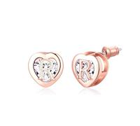 Rose Gold Plated Heart Initial CZ Stud Earrings Birthday Gifts for Girls(R)