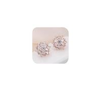 Rose Gold Plated Luxury Simulated Diamond Flower Cluster Stud Earrings for Bridal Sparkly CZ Double Cubic Zirconia Sunflower Wedding Party Prom Costume Jewelry for Bridesmaids Women Birthday Gift