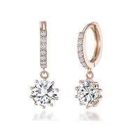 Rose Gold Plated Solitaire Drop Hoop Earrings Created with Swarovski Crystals