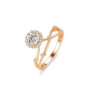 Rose Gold Promise Ring 18K, Boho Engagement Ring Branch Flower with 0.5ct Lab Created Diamond Size O 1/2