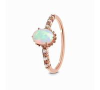 Rose Gold Promise Ring 9K, Pre Engagement Ring Oval with Moonstone and Moissanite Size P 1/2