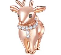 Rose Gold Reindeer Charms fit Pandora Xmas Animal Bracelet, 925 Sterling Silver Happy Elk Deer Beads with CZ Stone, Merry Christmas Gifts for Couple/God Mother/Daughter/Son
